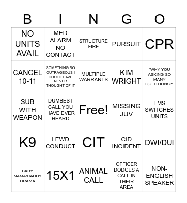 DISPTACH Bingo Card