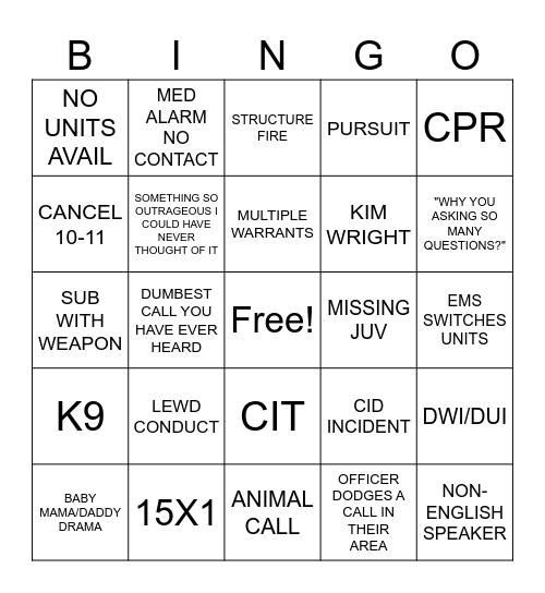 DISPTACH Bingo Card