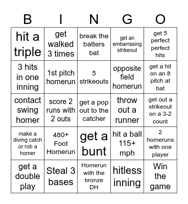 MLB BINGO Card