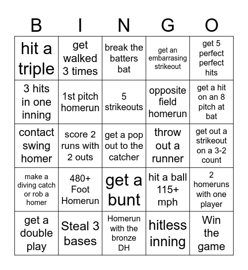 MLB BINGO Card