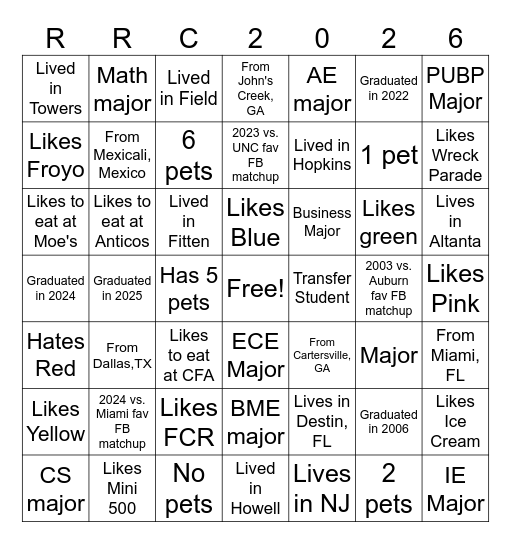 2026 Alumni Tailgate Bingo Card