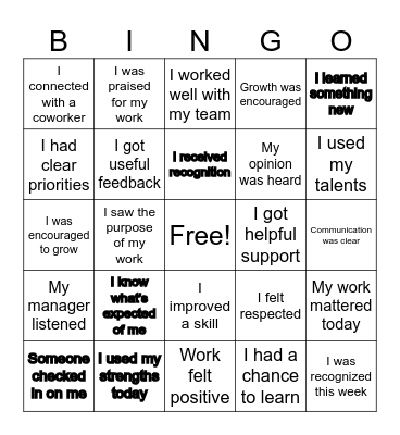 GALLUP ENGAGEMENT BINGO Card