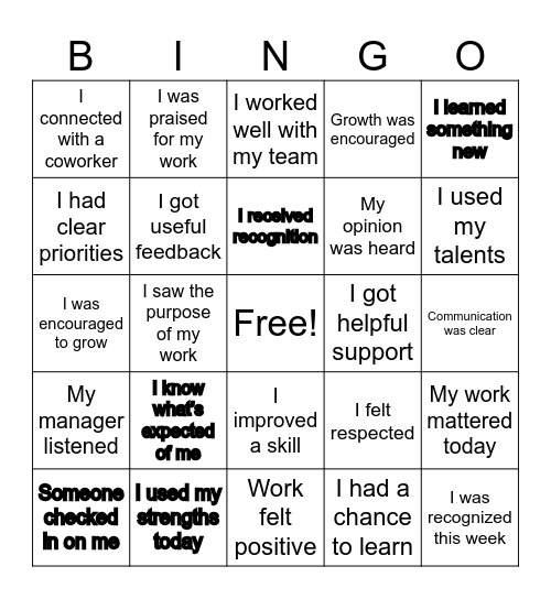 GALLUP ENGAGEMENT BINGO Card