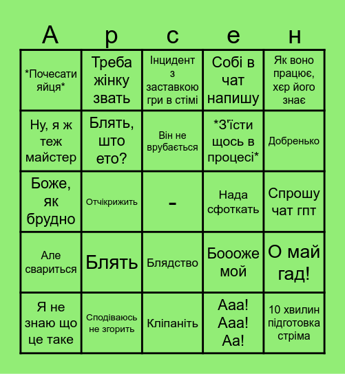 Майстер ПК Бінго Bingo Card