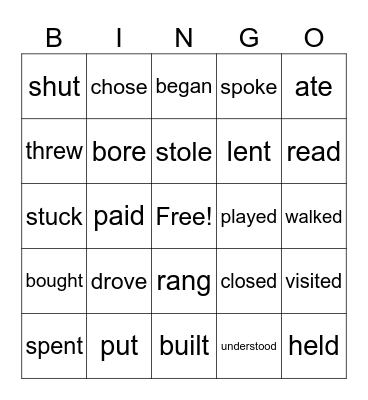 The Simple Past (irregular verbs) Bingo Card