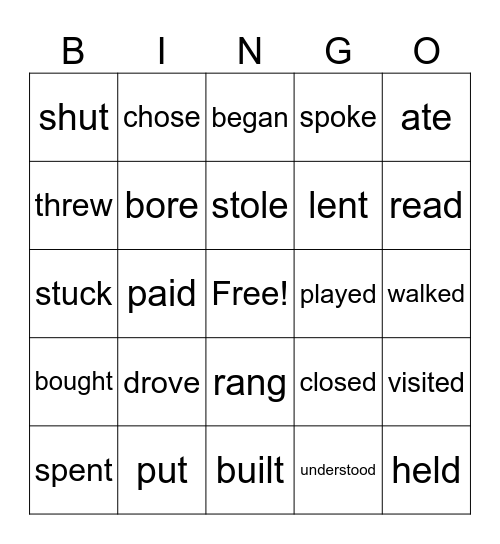 The Simple Past (irregular verbs) Bingo Card