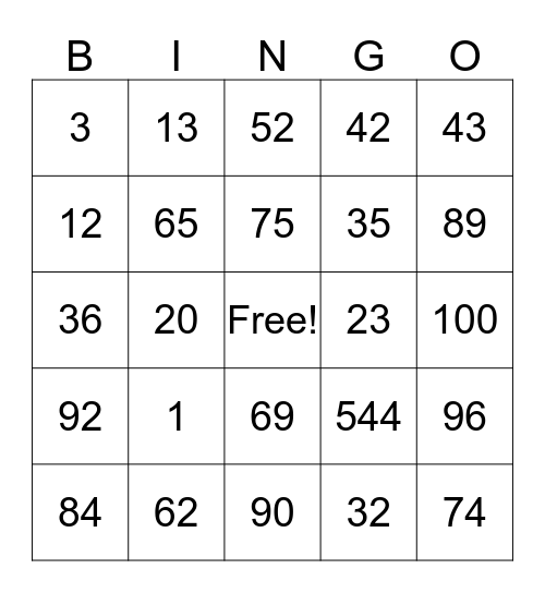 Spanish Numbers Bingo Card