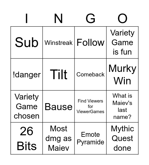 Untitled Bingo Card