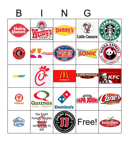 Fast Food Restaurant Logos Bingo Card