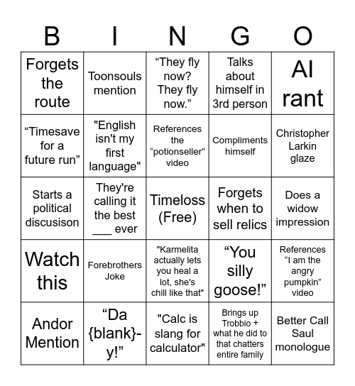 Custom BlueSR 100% BINGO Card