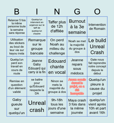 Craquage challenge Bingo Card