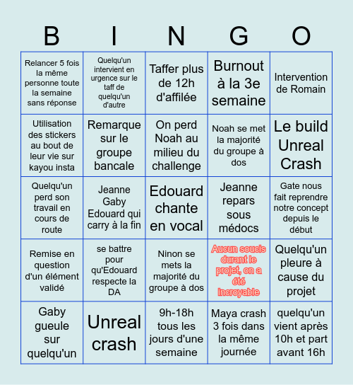 Craquage challenge Bingo Card