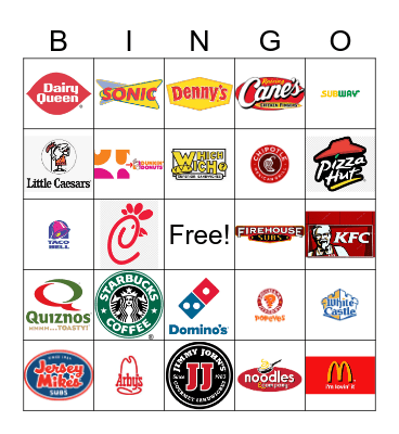 Fast Food Restaurant Logos Bingo Card