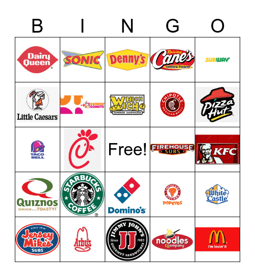 Fast Food Restaurant Logos Bingo Card