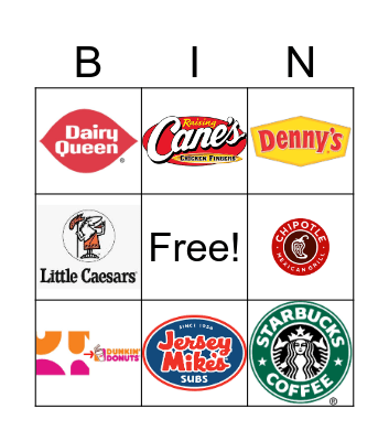 Fast Food Restaurant Logos Bingo Card