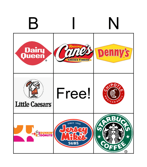 Fast Food Restaurant Logos Bingo Card