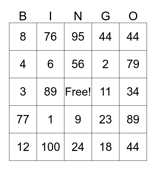 Spanish Numbers Bingo Card
