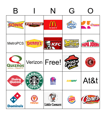 Fast Food Restaurant Logos Bingo Card