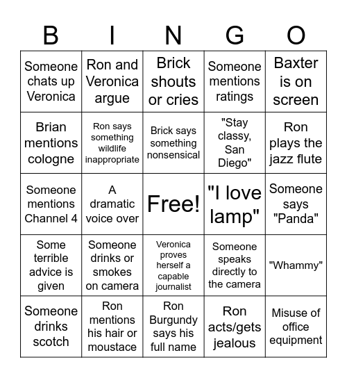 Anchorman Bingo Card