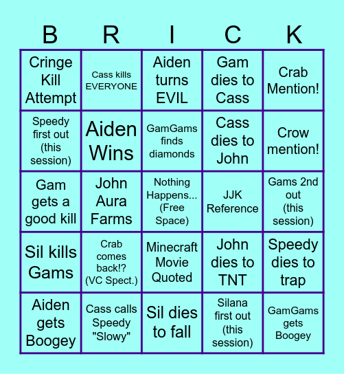 Last BrickLife Session Bingo Card