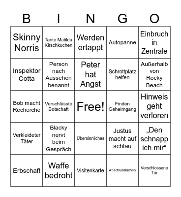 Die Drei Fragezeichen Bingo Card