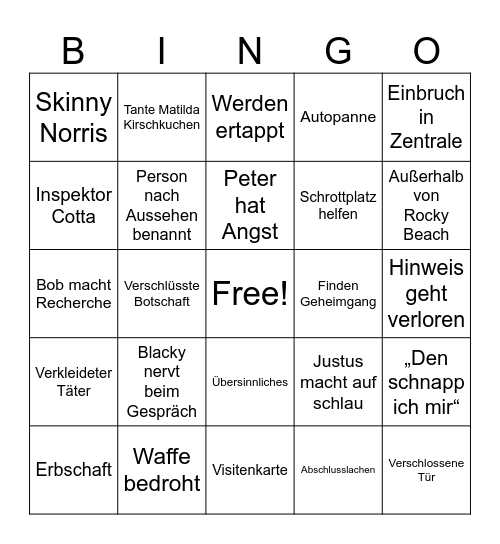 Die Drei Fragezeichen Bingo Card
