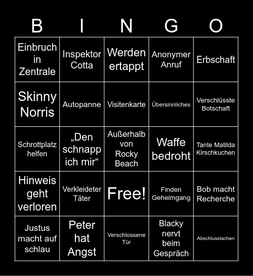 Die Drei Fragezeichen Bingo Card