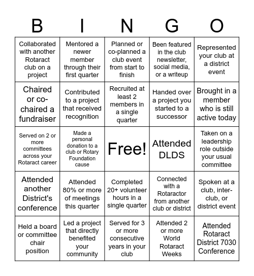 Rotaract Bingo - EN Bingo Card
