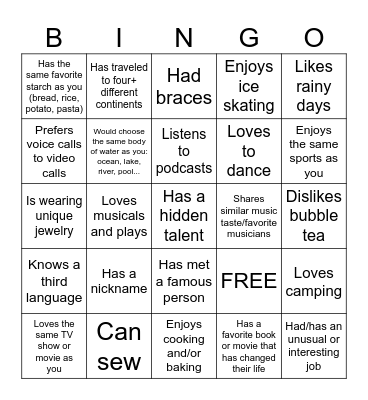 Young Sages Introductory Bingo Card