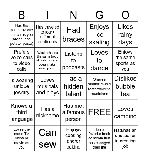 Young Sages Introductory Bingo Card