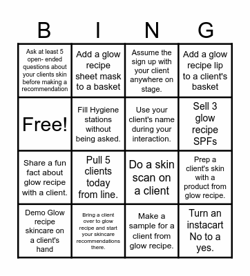 Glow Recipe Bingo Card
