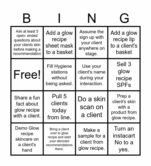 Glow Recipe Bingo Card
