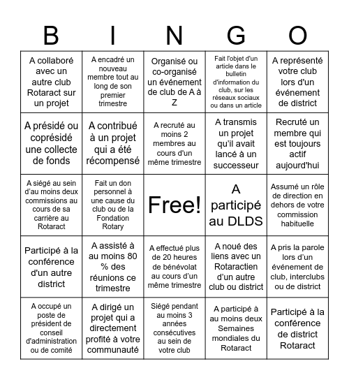 Rotaract Bingo - FR Bingo Card