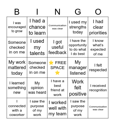 GALLUP ENGAGEMENT BINGO Card