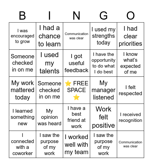 GALLUP ENGAGEMENT BINGO Card