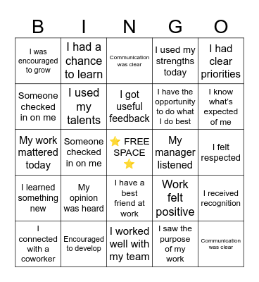 GALLUP ENGAGEMENT BINGO Card