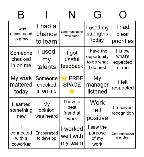 GALLUP ENGAGEMENT BINGO Card