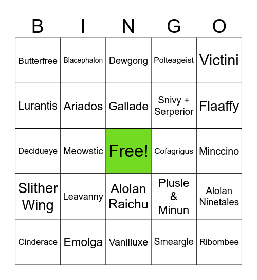 Pokémon Bingo Card