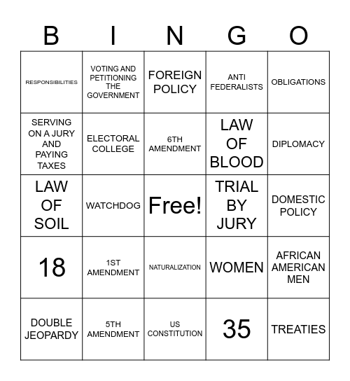 CIVICS BINGO 2 Bingo Card