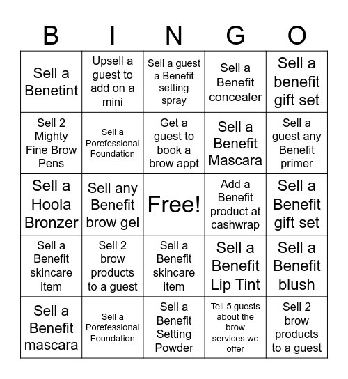 BENEFIT COSMETICS Bingo Card