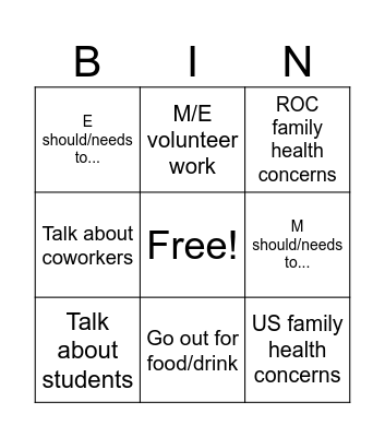 BB Bingo Card