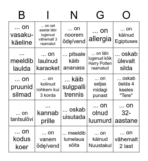 Leia keegi, kes/kellel ... Bingo Card