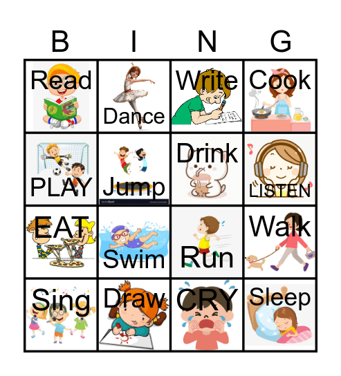 Action verbs! Bingo Card