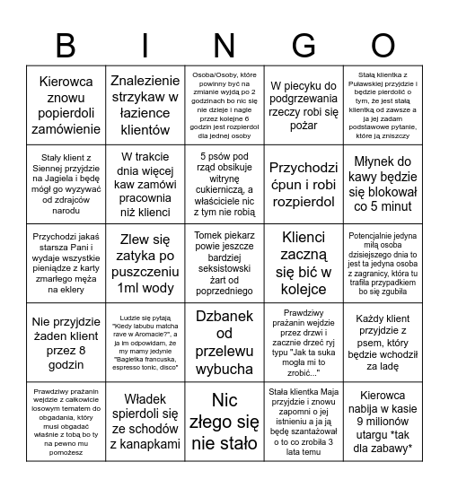 Bingo rozpierdolu na Jagiellońskiej Bingo Card