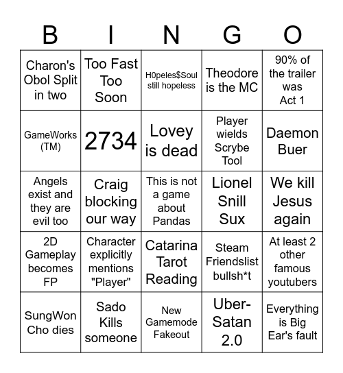 Pony Island 2 Wacky Prediction Bingo Card