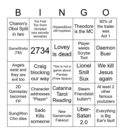 Pony Island 2 Unlikely Prediction Bingo Card