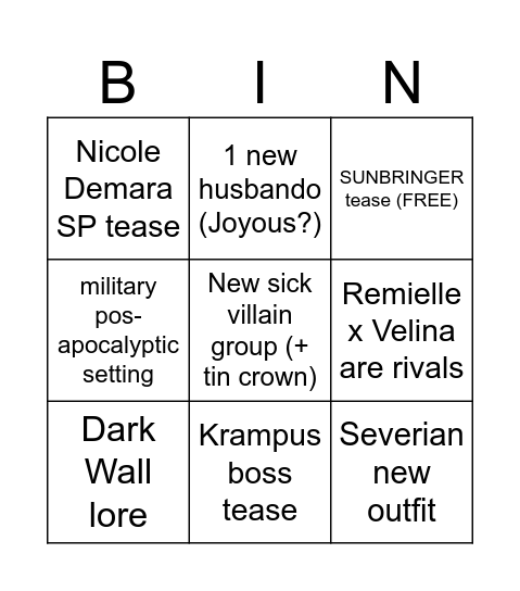 3.X teaser Bingo Card