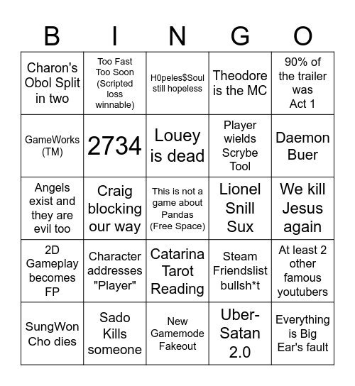 Pony Island 2 Unlikely Prediction Bingo Card