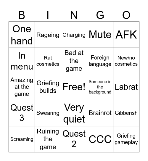 Yeeps bingo! Bingo Card