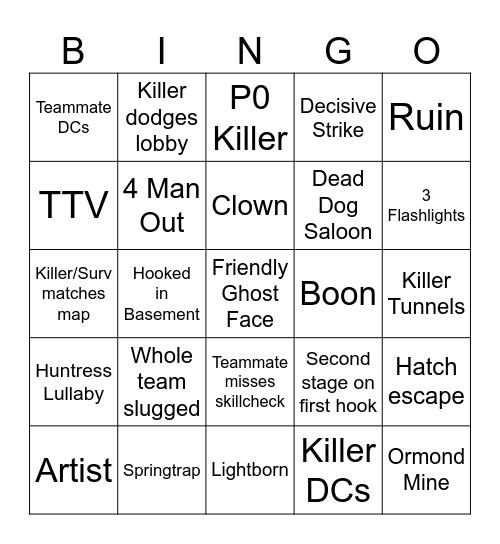 Ultimate DBD Bingo Card